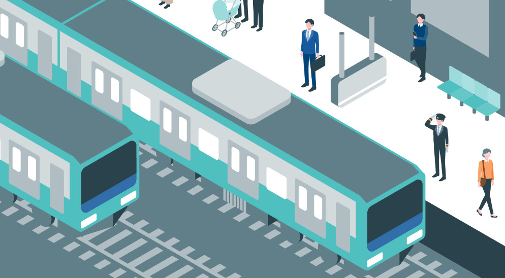 電車とホームのイラスト